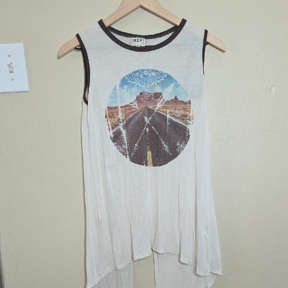 h.i.p. Cream Tank Top with Road Graphic - Picture 1 of 5